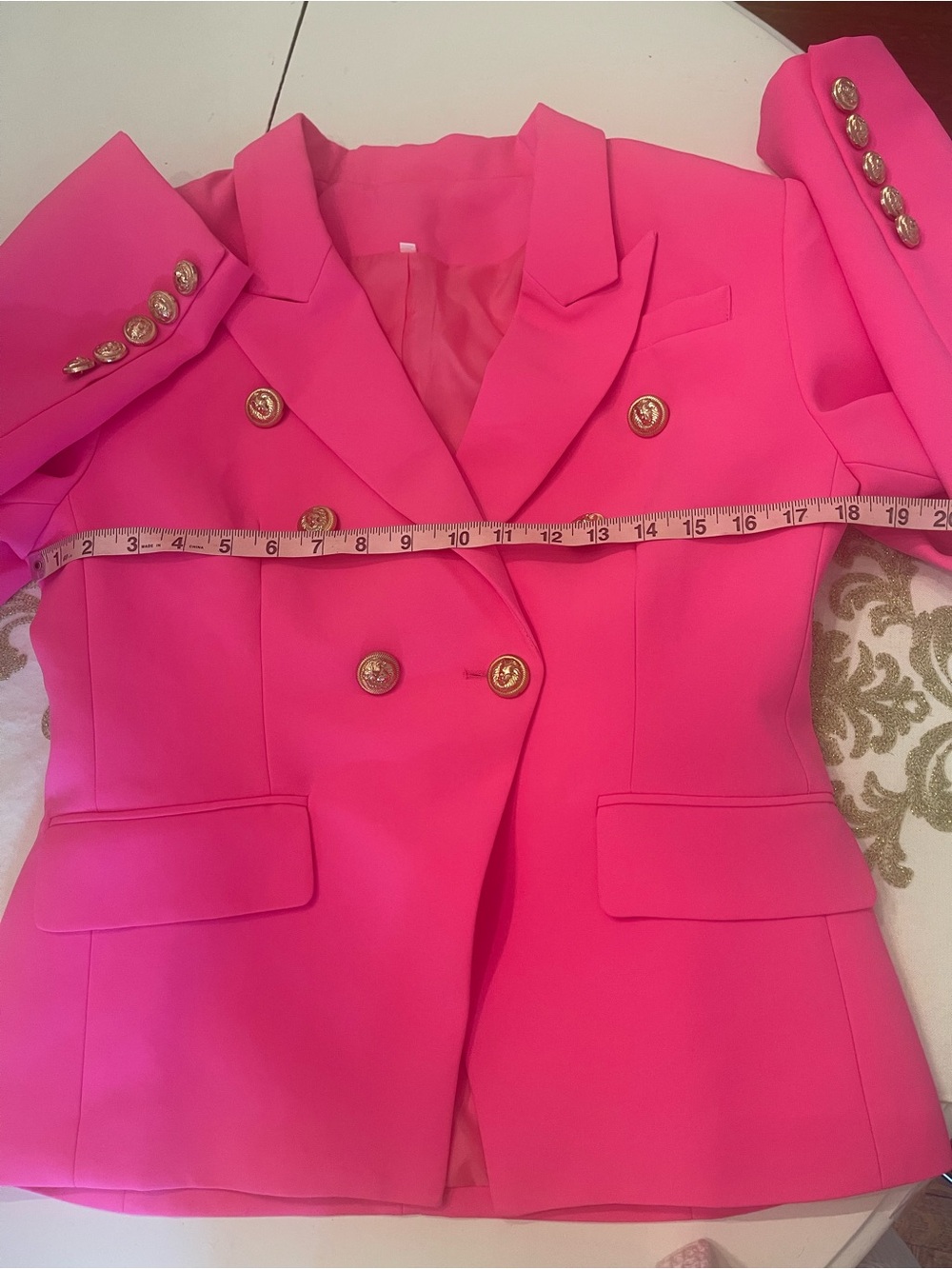 Tailored Double-Breasted Hot Pink Blazer Jacket - Picture 8 of 10